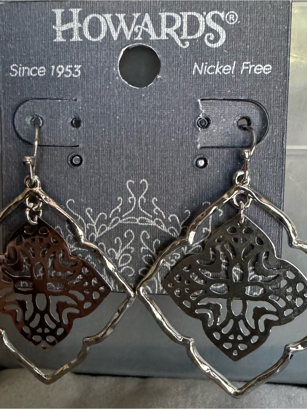 A New Pair of Howard's Quatrefoil Concentric Filigree Drop Earrings